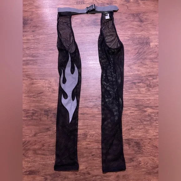 Dollskill Club Exx fishnet assless chaps with reflective flames NWOT - Picture 1 of 4